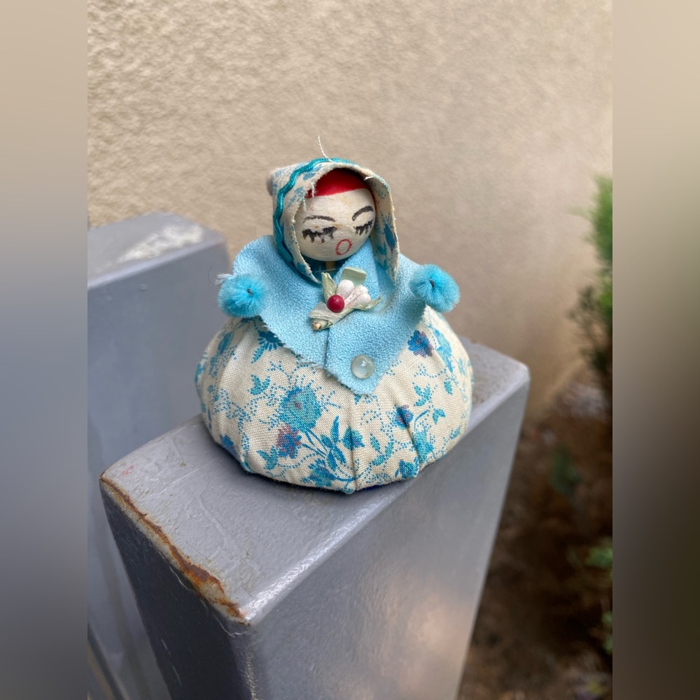 American Vintage Turquoise and Cream Floral Fabric Doll Accent
